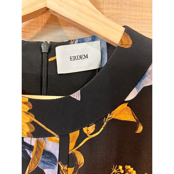 ERDEM  Black Cecilia Birds Pintuck Midi Dress Size US 2 - Picture 6 of 10